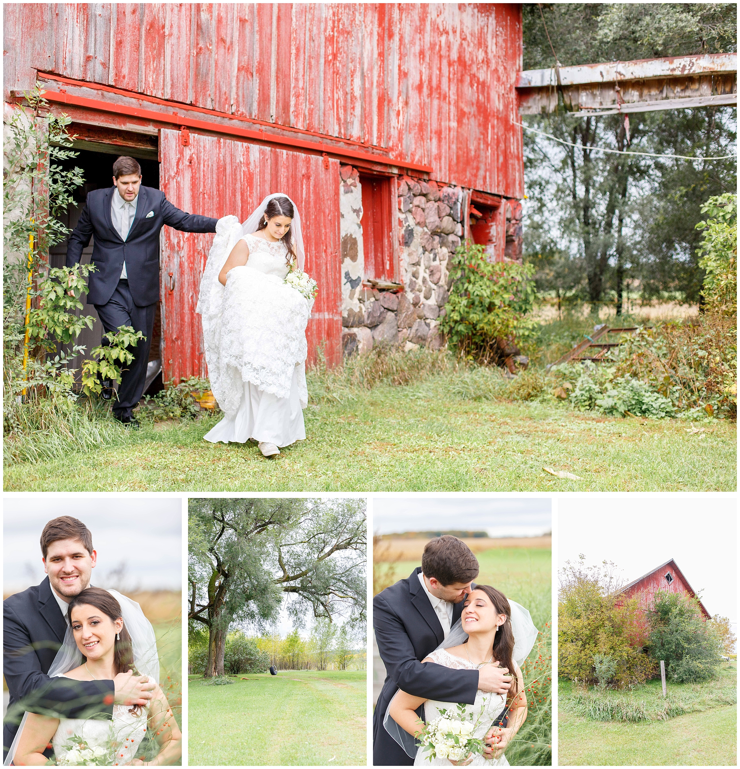 barn wedding bride and groom portraits