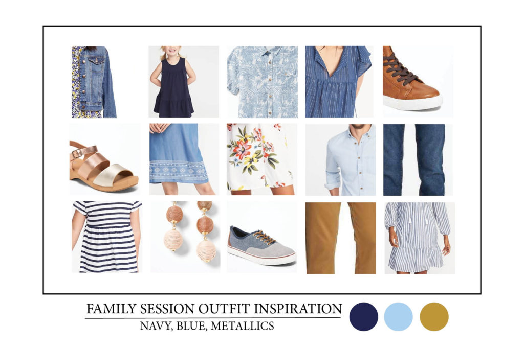navy blue metallics spring summer family photo outfit inspiration