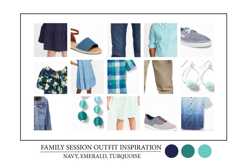 navy_emerald_turquoise spring summer family photo outfit inspiration