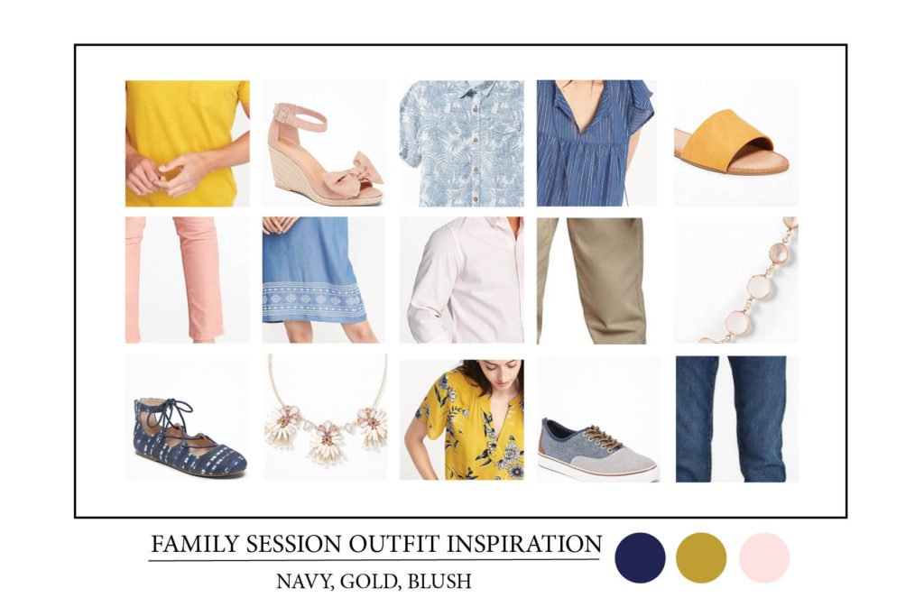navy gold blush spring summer family photo outfit inspiration