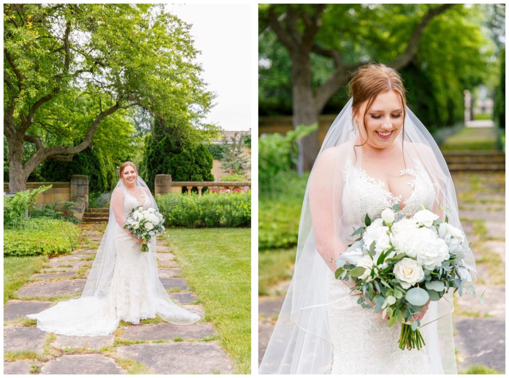 beautiful bride at Paine Arts center and gardens